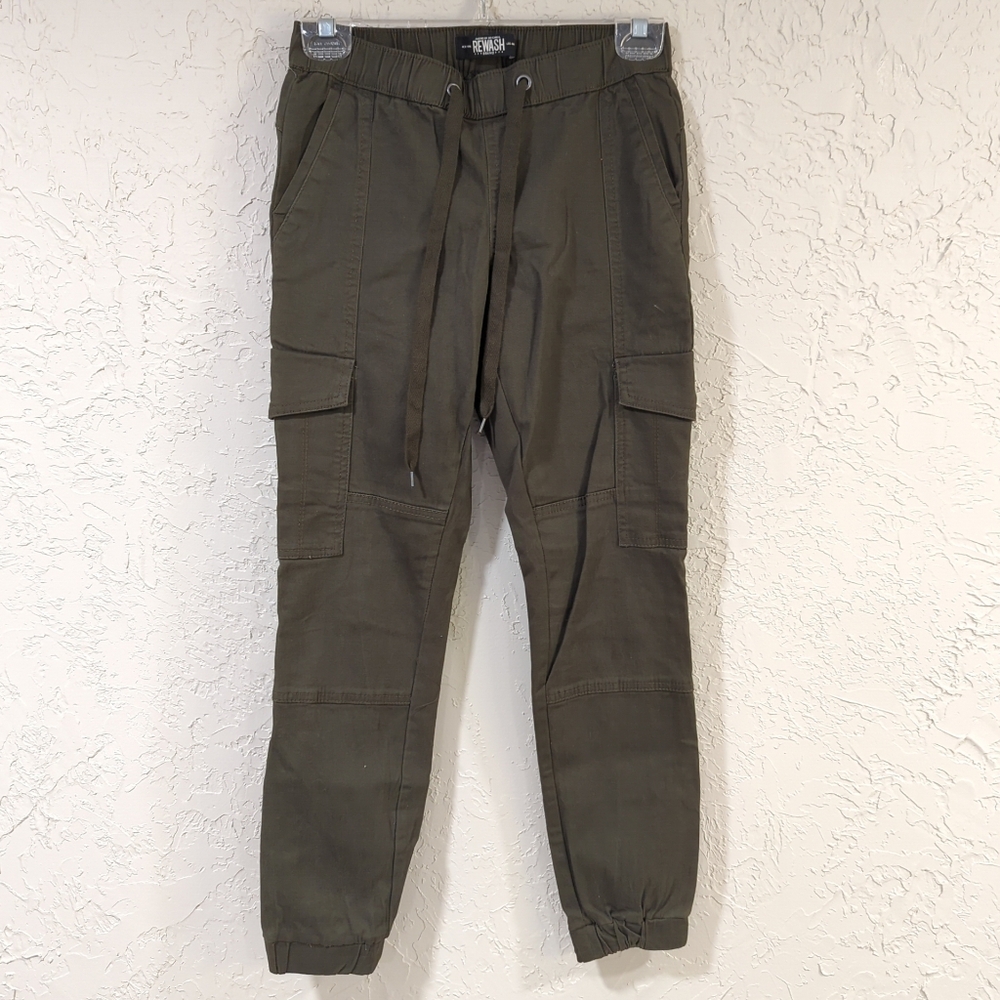 Rewash Army Green Cargo Pants - Women's Size XS Cuffed Pockets Cotton Drawstring